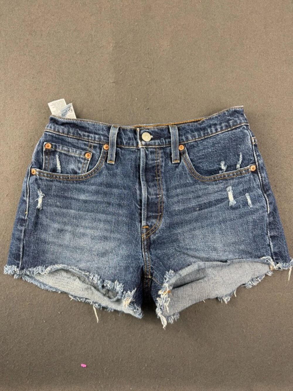 Levi's 501 Womens Blue Denim Cut-Off Shorts Distressed Frayed Hem Button Fly W27
